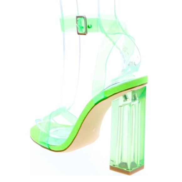 Fashion nova neon green clear transparent ankle strap square heel sandals Sz 10 - Picture 7 of 16
